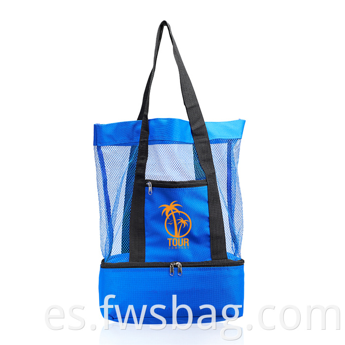 Tienda en línea personalizada con cremallera liviana Top Mesh Beach Tote bolso con compartimento de refrigerador de picnic aislado